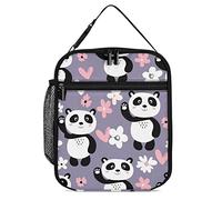 Lawenp Insulated Lunch Box Cute Purple Panda Small Lunch Bag for Adults Thermal Reusable Work Lunch Cooler for Men Women Office