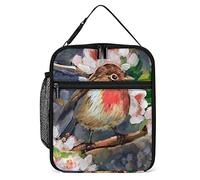 Lawenp Insulated Lunch Box Cute Robin Bird Small Lunch Cooler Bag Spring Floral Reusable Thermal Meal Container Tote for Work Travel Picnic