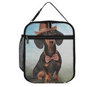 Lawenp Insulated Lunch Box Dachshund Dog Gentleman Portable Lunch Bag Black Tan Reusable Small Cooler Lunchbox for Work Picnic Travel