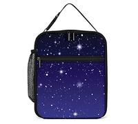 Lawenp Insulated Lunch Box Dark Night Starry Sky with Stars Reusable Portable Lunch Bag with Side Pocket, Space Galaxy Small Thermal Meal Cooler Bag Tote for Men Women Work
