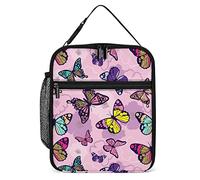 Lawenp Insulated Lunch Box Glitter Butterflies Small Lunch Cooler Bag Spring Animal Reusable Thermal Meal Container Tote for Work Travel Picnic