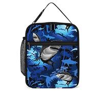 Lawenp Insulated Lunch Box Great White Shark Reusable Portable Lunch Bag with Side Pocket, Underwater Small Thermal Meal Cooler Bag Tote for Men Women Work