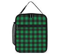 Lawenp Insulated Lunch Box Green and Black Tartan Small Lunch Bag St Patrick‘s Day Plaid Thermal Reusable Work Lunch Cooler for Men Women Office