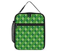 Lawenp Insulated Lunch Box Green Diamond Irish Tartan Small Lunch Cooler Bag St Patrick's Day Reusable Thermal Meal Container Tote for Work Travel Picnic