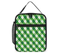 Lawenp Insulated Lunch Box Green Diamond Irish Tartan Small Lunch Cooler Bag St Patrick's Day Reusable Thermal Meal Container Tote for Work Travel Picnic