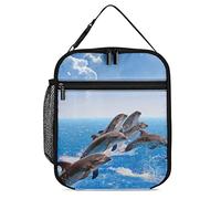 Lawenp Insulated Lunch Box Happy Dolphin Group Portable Lunch Bag Jumping Animal Reusable Small Cooler Lunchbox for Work Picnic Travel