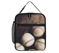 Lawenp Insulated Lunch Box Old Baseball Balls Small Lunch Cooler Bag Brown Vintage Background Reusable Thermal Meal Container Tote for Work Travel Picnic