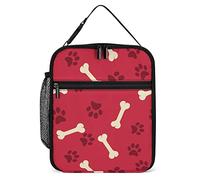 Lawenp Insulated Lunch Box Red Paws Small Lunch Bag Dogs Bone Thermal Reusable Work Lunch Cooler for Men Women Office