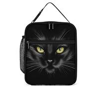 Lawenp Insulated Lunch Box Scary Black Cat Reusable Portable Lunch Bag with Side Pocket, Halloween Cat Terrible Vintage Black Background Small Thermal Meal Cooler Bag Tote for Men Women Work