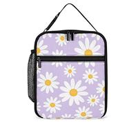 Lawenp Insulated Lunch Box Spring Daisy Flower Small Lunch Bag Purple Background Thermal Reusable Work Lunch Cooler for Men Women Office