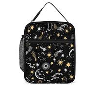 Lawenp Insulated Lunch Box Stars and Moon Small Lunch Bag Black White Yellow Colors Thermal Reusable Work Lunch Cooler for Men Women Office