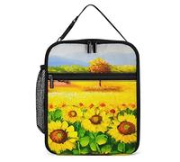 Lawenp Insulated Lunch Box Sunflowers Oil Painting Portable Lunch Bag Autumn Blooming Sunflower Colorful Floral Reusable Small Cooler Lunchbox for Men Women Work Office Picnic Travel