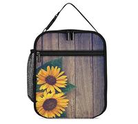 Lawenp Insulated Lunch Box Sunflowers on an Old Wooden Small Lunch Bag for Adults Thermal Reusable Work Lunch Cooler for Men Women Office