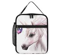 Lawenp Insulated Lunch Box Unicorn with Butterfly Portable Lunch Bag Animal Decor Reusable Small Cooler Lunchbox for Men Women Work Office Picnic Travel