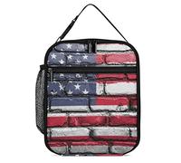 Lawenp Insulated Lunch Box United States Flag Reusable Portable Lunch Bag with Side Pocket, Painting on Wall Small Thermal Meal Cooler Bag Tote for Work Office