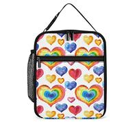 Lawenp Insulated Lunch Box Watercolor Red Rainbow Hearts Portable Lunch Bag Reusable Small Cooler Lunchbox for Men Women Work Office Picnic Travel