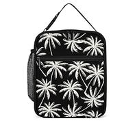 Lawenp Insulated Lunch Box White Palm Trees Portable Lunch Bag Beach Coconut Tree Tropical Black Background Reusable Small Cooler Lunchbox for Men Women Work Office Picnic Travel