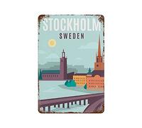 Lawenp Metal Tin Sign City Poster, Stockholm Sweeden Retro Metal Tin Sign Classic Vintage Hanging Wall Art for Bars Club Cafe Home Kitchen Restaurant Garage Man Cave Lounge Wall Decor W8xH12 Inch