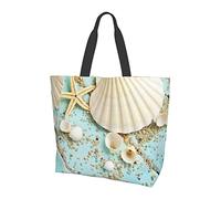 Lawenp Ocean Sea Beach Seashells Starfish Blue Large Shoulder Bag For Women, Reusable Tote Bag Eco Shopping Bag For Work Beach