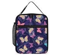 Lawenp Pink Yellow Butterflies Lunch Box Reusable Lunch Bag for Men Women Work Insulated Small Spring Summer Lunchbox for Unisex Adult Work Picnic