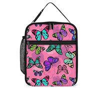Lawenp Purple Green Butterfly Lunch Box Reusable Lunch Bag for Men Women Work Insulated Small Pink Background Lunchbox for Unisex Adult Work Picnic