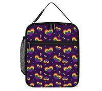Lawenp Purple Rainbow Hearts in LGBT Lunch Box Reusable Lunch Bag for Men Women Work Insulated Small Valentine's Day Lunchbox for Unisex Adult Work Picnic