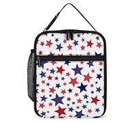 Lawenp Red and Blue Stars Lunch Box Reusable Lunch Bag for Men Women Work Insulated Small Independence Day Lunchbox for Unisex Adult Work Picnic