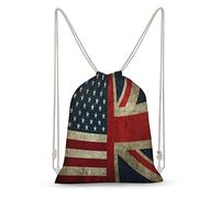 Lawenp Retro American and The Union Jack Flag Drawstring Backpack Canvas Sports Gym Bag Durable String Bag for Men Women