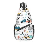 Lawenp Sling Bag Childish Doodle Car Transport Hiking Daypack Crossbody Shoulder Backpack Travel Chest Pack for Men Women