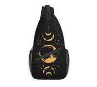 Lawenp Sling Bag Magic Moon Black Gold Tarot Hiking Daypack Crossbody Shoulder Backpack Travel Chest Pack for Men Women