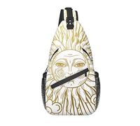 Lawenp Sling Bag Magic Sun Boho White Gold Moon Aesthetic Hiking Daypack Crossbody Shoulder Backpack Travel Chest Pack for Men Women