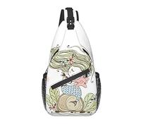Lawenp Sling Bag Mermaid Starfish Coral Pastel Green Hiking Daypack Crossbody Shoulder Backpack Travel Chest Pack for Men Women