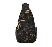 Lawenp Sling Bag Tarot Astrology Gold Black Witchy Hiking Daypack Crossbody Shoulder Backpack Travel Chest Pack for Men Women