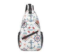 Lawenp Striped Nautical Ships Helms Anchors Sling Bag,Casual Crossbody Shoulder Bag Backpack Travel Chest Pack for Men Women
