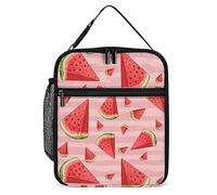 Lawenp Summer Watermelon Slice Lunch Box Reusable Lunch Bag for Men Women Work Insulated Small Pink Stripes Lunchbox for Unisex Adult Work Picnic