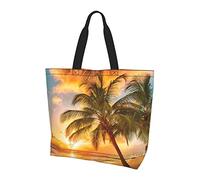 Lawenp Tropical Beach Palm Tree Sunset Tote Bag With Handles Reusable Tote Bag For Women Teacher Mother As Gifts Washable