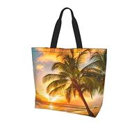 Lawenp Tropical Beach Palm Tree Sunset Tote Bag With Handles Reusable Tote Bag For Women Teacher Mother As Gifts Washable