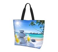 Lawenp Tropical Flower and Zen Stone Tote Bag With Handles Reusable Tote Bag For Women Teacher Mother As Gifts Washable