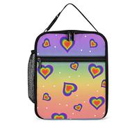 Lawenp Vintage Retro Rainbow Hearts Lunch Box Reusable Lunch Bag for Men Women Work Insulated Small LGBT Valentine's Day Lunchbox for Unisex Adult Work Picnic