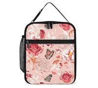 Lawenp Vintage Roses Butterfly Lunch Box Reusable Lunch Bag for Men Women Work Insulated Small Lunchbox for Unisex Adult Work Picnic