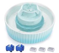 Lawfery Ceramic Cat Water Fountain, 2.1L/71oz Cat Fountain with 3 Carbon Filters and 2 Quiet Pumps, Cupcake Pet Water Dispenser for Cats and Dogs (Light Blue)