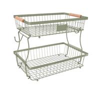 Lawhood-Mijin Fruit Basket Bowl 2 Tier Detachable with 2 Banana Hangers, Fruit Stand Holder for Kitchen Countertop, Metal Wire Vegetable Storage Organizer, for Bread Snack Veggies Produce,green