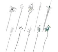Lawie 10 Pack Silver Metal Hair Sticks Chopsticks Hair Pins Chinese Asian Hanfu Decorative Long Retro Hair Clips Snakes Swords Butterfly Jade Stone Vintage Hair Accessories for Women Girls
