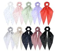 Lawie 10 Pack Solid Star Silky Satin Chiffon Hair Ties with Long Tail Ribbon Hair Bow Scarf Hair Scrunchies Ribbons Ponytail Holders Scarves Headbands Scrunchy Hair Bands Accessories for Women Girls