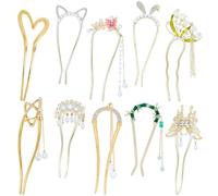 Lawie 10 Pieces Fancy Cute Flower Star Butterfly U Shaped Gold Metal Hair Fork Pins Curved Chopsticks for Hair Sticks French Hair Pins Bun Decorative Hair Accessories for Women Girls (Gold Colors B)