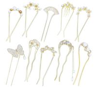 Lawie 10 Pieces Fancy Cute Flower Star Butterfly U Shaped Gold Metal Hair Fork Pins Curved Chopsticks for Hair Sticks French Hair Pins Bun Decorative Hair Accessories for Women Girls (Gold Colors A)