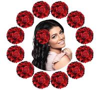 Lawie 12 Pack Colorful Artificial Peony Flower Hair Clips Big Flower Brooch Pins Peonies Hair Barrette Floral Hair Pins Wedding Party Large Flower Hair Accessories for Women (Red)