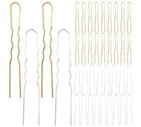 Lawie 40 Pack 3 Inch Gold Silver Metal U Shaped Hair Pins Alloy Iron Wire Hair Fork Long Chopsticks Hairpins Picks Hair Sticks Shawl Pin Hairclips Simple Fast Bun Holder Crafting DIY Accessory Bulk