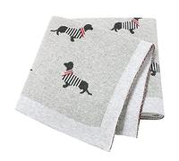 LAWKUL Baby Blanket 100% Cotton Soft Knitted Baby Blankets for Newborn Boys Girls Dachshund Sausage Dog 100 x 80 cm Grey