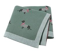 LAWKUL Baby Blanket 100% Cotton Soft Knitted Baby Blankets for Newborn Boys Girls Dachshund Sausage Dog 100 x 80 cm Green